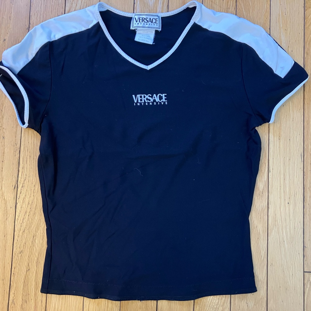 Versace Authentic Black  and White V-Neck Shirt Made in Italy 🇮🇹